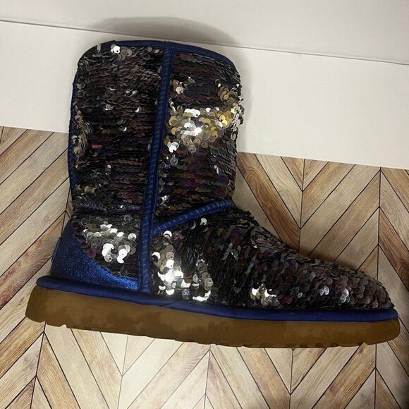UGG Classic Short Sequin Winter Boots with Plush Wool Lining Blue Women's Size 7 - Picture 7 of 13